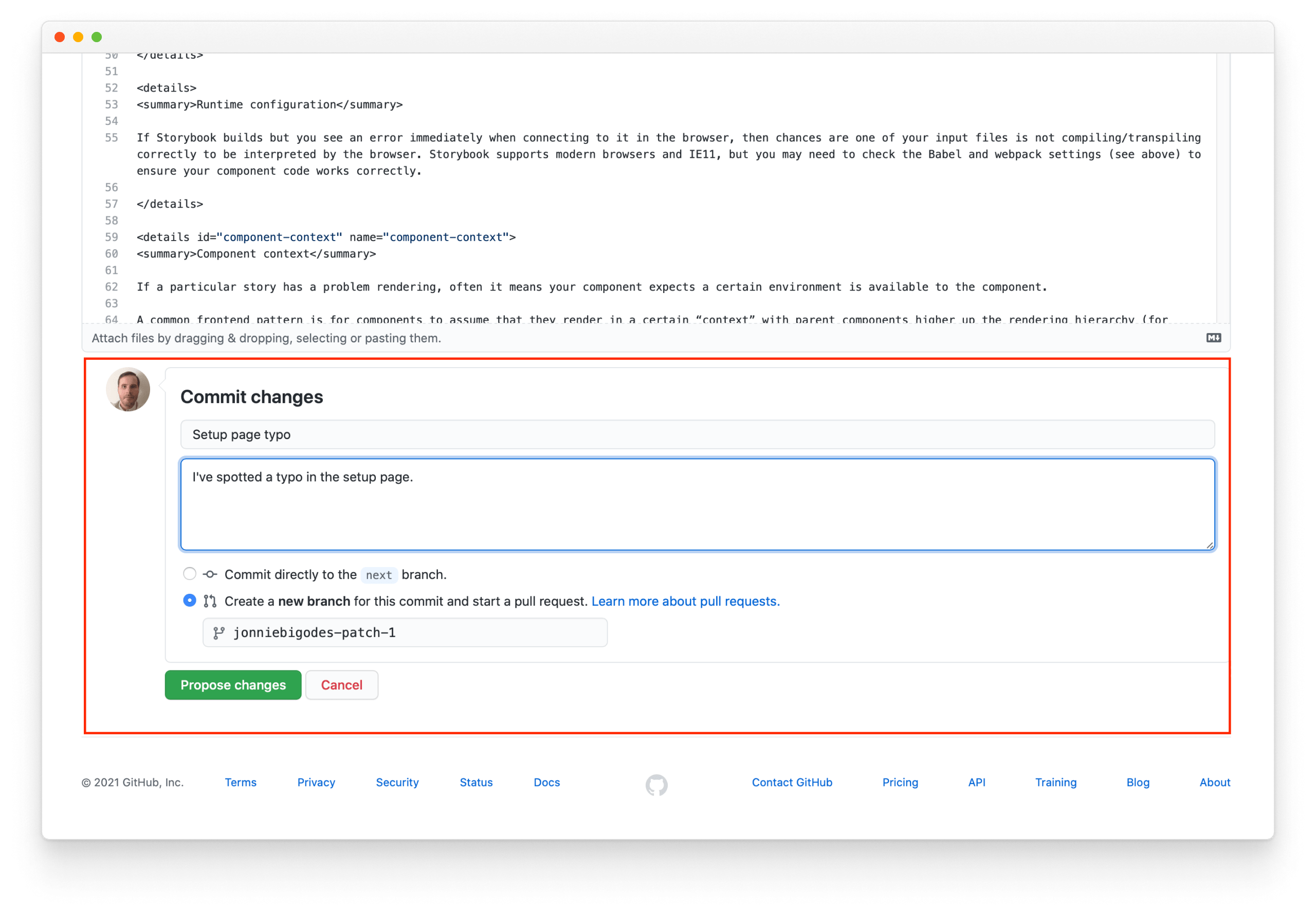 Fill the commit information